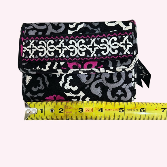 Vera Bradley Tri-Fold Wallet Accordion Quilted Cotton Black Pink ID Card Case - Picture 6 of 13